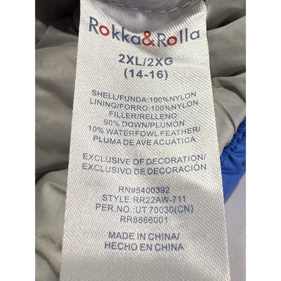 Rokka & Rolla Youth 2XL 14 16 Packable Blue Down Hooded Puffer Jacket Unisex - Picture 5 of 11
